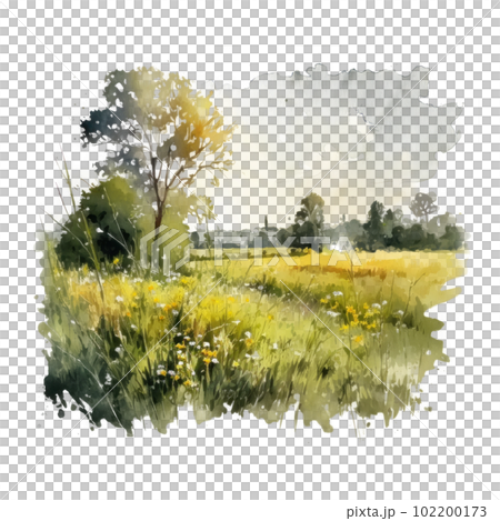 Watercolor summer meadow. Illustration AI Generative Watercolor summer meadow. Illustration AI Generative 102200173