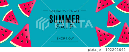 Summer banner with watermelon on blue background Summer banner with watermelon on blue background 102201042