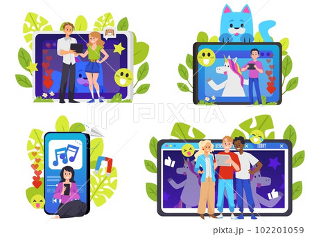 Characters set for topic of viral content and influencer, flat vector isolated. 102201059