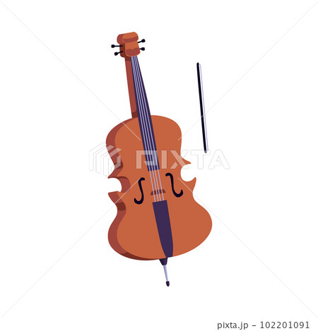 Cello icon with bow flat vector illustration isolated on white background. Cello icon with bow flat vector illustration isolated on white background. 102201091