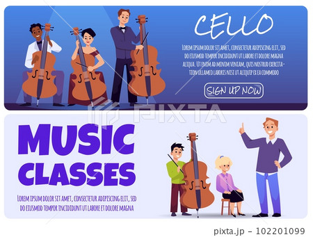 Set of website banner templates about cello and music classes flat style 102201099