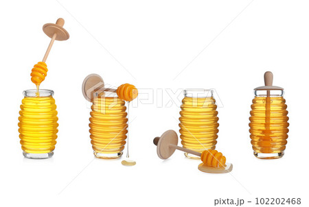Set of organic delicious honey on white background 102202468