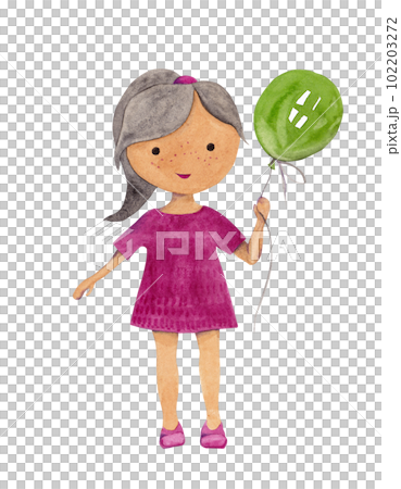 Happy cute little girl with birthday balloon. Isolated watercolor illustration 102203272