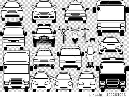 道路上車輛的前部簡單的單色形式插圖集 102205968