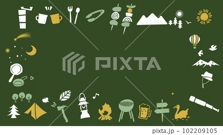 キャンプグッズ、アウトドア用品とレジャーのベクターフレーム素材 102209105