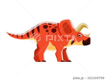 Dinosaur cartoon character, Arrhinoceratops dino lizard, vector cute Jurassic toy. Kids dinosaurs collection of prehistoric predators and extinct dino, Arrhinoceratops genus species with horns 102209799