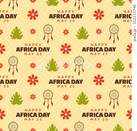 Happy Africa Day Seamless Pattern Design with Culture African Tribal Figures Decoration in Template Hand Drawn Cartoon Flat Landing Page Illustration 102211746