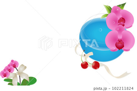 胡蝶蘭とリボンとブルーカクテルグラスのイラスト横長背景素材 胡蝶蘭とリボンとブルーカクテルグラスのイラスト横長背景素材 102211824