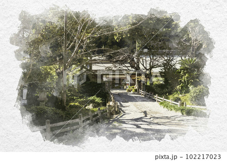 水彩画風　四国八十八箇所2番　極楽寺　納経所　徳島県鳴門市 102217023