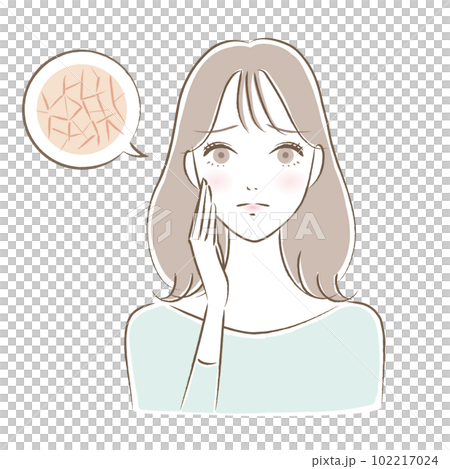 肌のキメが乾燥・肌トラブルに悩む若い女性のイラスト 肌のキメが乾燥・肌トラブルに悩む若い女性のイラスト 102217024