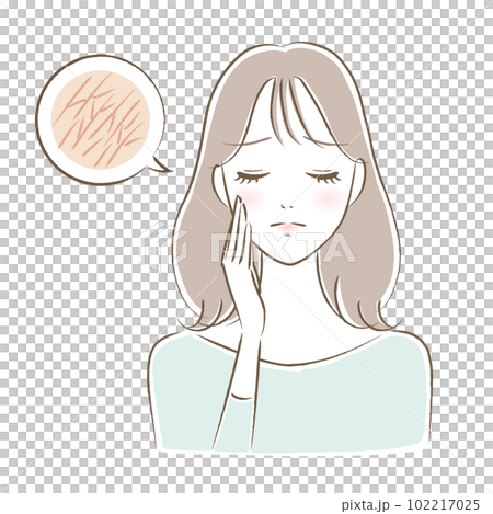 一名患有嚴重干燥和皮膚問題的年輕女性的插圖 一名患有嚴重干燥和皮膚問題的年輕女性的插圖 102217025