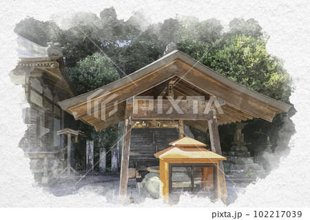 水彩画風　四国八十八箇所2番　極楽寺　仏足石　徳島県鳴門市 102217039
