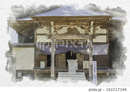 水彩画風　四国八十八箇所2番　極楽寺　薬師堂　徳島県鳴門市 102217194