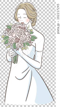 ブーケを持つウェディングドレスを着た女性 102217245