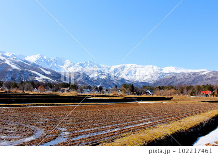 3月の白馬村からの北アルプス 麗しき北アルプス 積雪の北アルプス 3月の白馬村からの北アルプス 麗しき北アルプス 積雪の北アルプス 102217461
