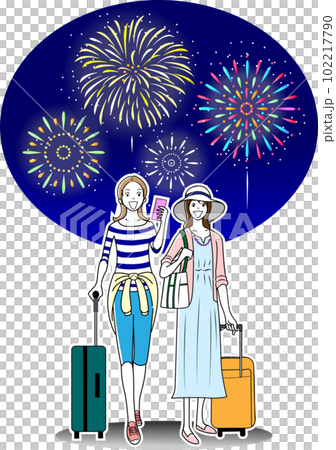 Tourists watching fireworks on a girls' trip 102217790
