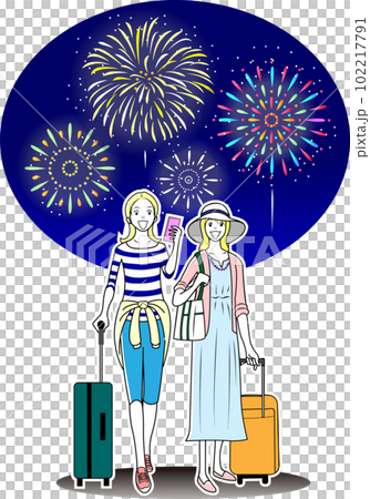 Foreign tourists watching fireworks on a girls' trip 102217791