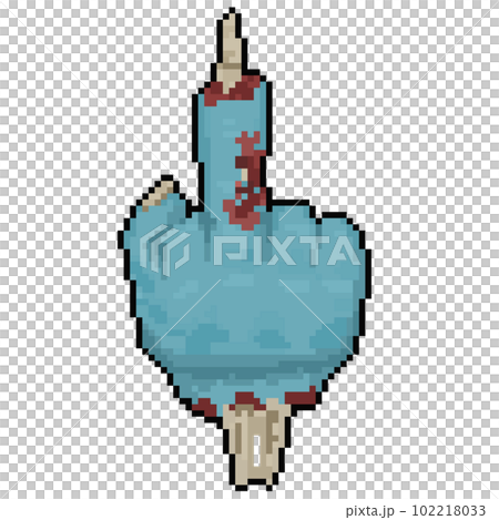 Cartoon pixel zombie right hand showing the middle finger. 102218033