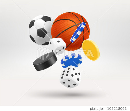 Gambling concept with different game elements. 3d vector illustration 102218061