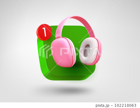 Audio app button with headphones. 3d vector mobile application icon 102218063