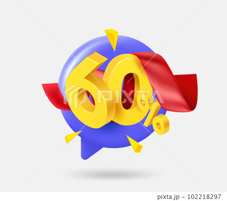 Speech cloud with 60 percent dicount offer. 3d vector isolated illustration 102218297