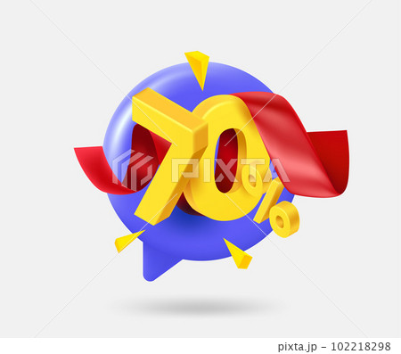 Speech cloud with 70 percent dicount offer. 3d vector isolated illustration 102218298