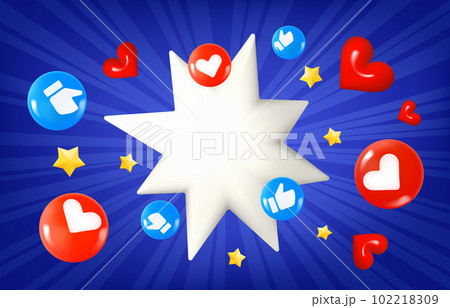 Social media concept with flying elements and flash with copy space. 3d vector illustration 102218309