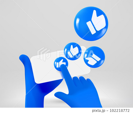 Man holding smartphone with thumbs up media icons. Vector 3d illustration 102218772