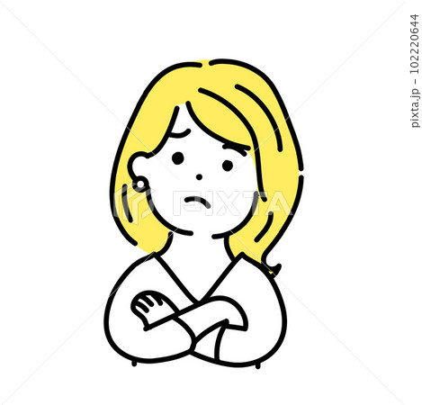 かわいい人物のイラストシリーズ。女性のオフィスワーカー。考える。　 102220644