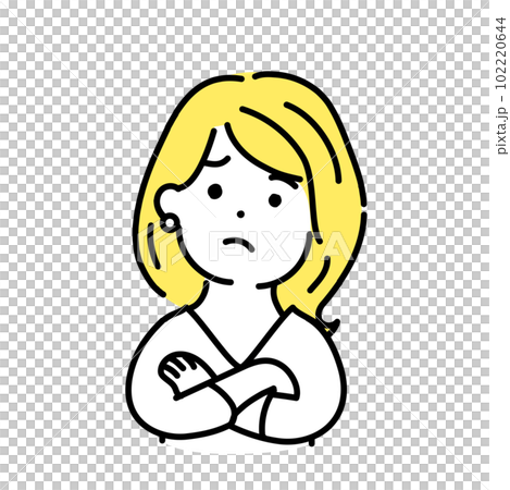 かわいい人物のイラストシリーズ。女性のオフィスワーカー。考える。　 102220644