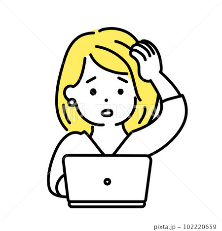 かわいい人物のイラストシリーズ。女性のオフィスワーカー。悩む。 かわいい人物のイラストシリーズ。女性のオフィスワーカー。悩む。 102220659