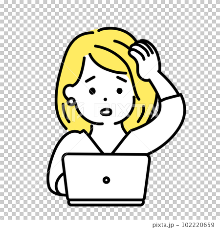かわいい人物のイラストシリーズ。女性のオフィスワーカー。悩む。 かわいい人物のイラストシリーズ。女性のオフィスワーカー。悩む。 102220659
