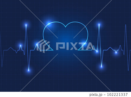 Heart-shaped technology background It's a graph showing the rhythm of your heart pumping. dark blue background with a grid Heart-shaped technology background It's a graph showing the rhythm of your heart pumping. dark blue background with a grid 102221337