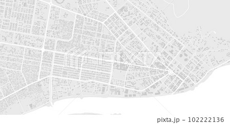 White and light grey Bangui city area, Central African Republic, vector background map, roads and water illustration. Widescreen proportion, digital flat design. White and light grey Bangui city area, Central African Republic, vector background map, roads and water illustration. Widescreen proportion, digital flat design. 102222136