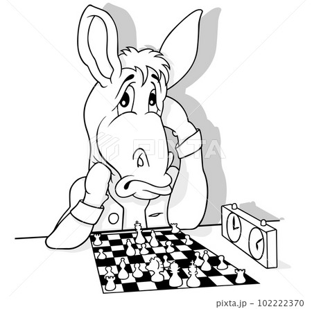 Drawing of a Donkey Thinking over a Game of Chess 102222370