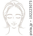 目を閉じた女性の顔のアップイラスト　線画のみ 102223073