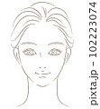 まとめ髪の女性の顔のアップイラスト　線画のみ 102223074