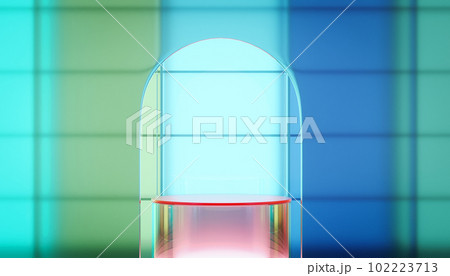 Glass material arch door and cylinder pedestal podium 102223713