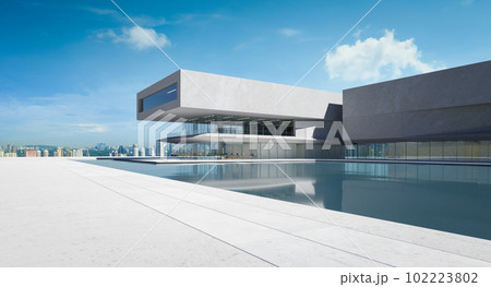 3D Modern architecture with a pool 102223802