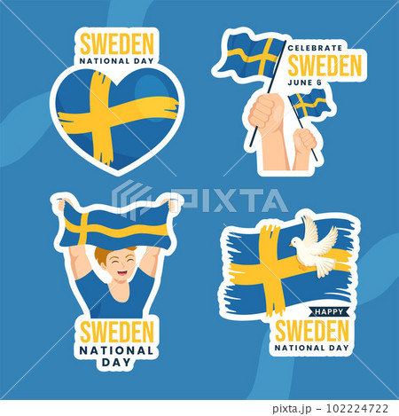 Sweden National Day Label Flat Cartoon Hand Drawn Templates Background Illustration 102224722