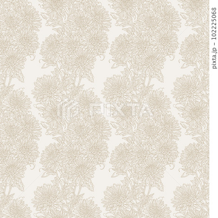 Floral Chrysanthemums seamless pattern in light beige color, hand drawn wallpaper design for print, cover, fabric, wrapping paper, packaging, cosmetics, beauty products 102225068