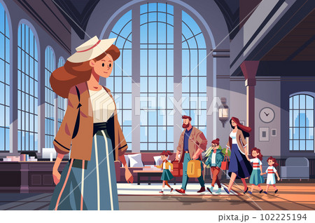 mix race people with little children standing in kindergarten corridor parenthood concept horizontal 102225194