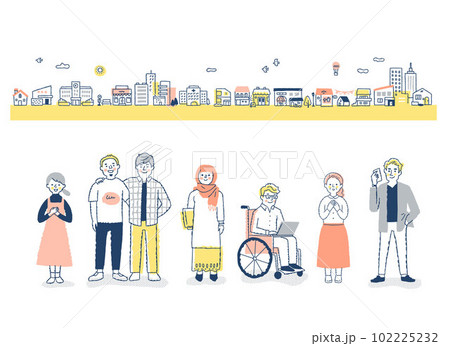 ダイバーシティ・多様性のイメージ　街と人々 102225232