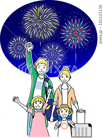 家族で花火大会を訪れる外国人観光客 102225236