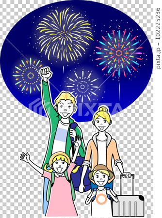 家族で花火大会を訪れる外国人観光客 102225236
