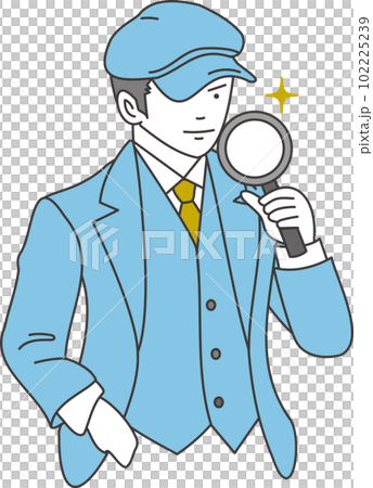 虫眼鏡を持った東洋人の探偵の男のイラスト(2色) 虫眼鏡を持った東洋人の探偵の男のイラスト(2色) 102225239
