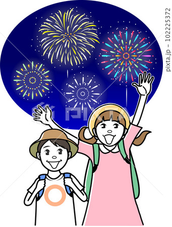 花火大会を訪れる子供の観光客 102225372