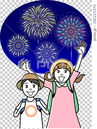 花火大会を訪れる子供の観光客 102225372