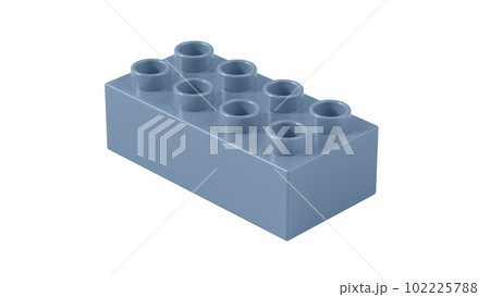 Faded Denim Plastic Lego Block Isolated on a White Background. Children Toy Brick, Perspective View. Close Up View of a Game Block for Constructors. 3D illustration. 8K Ultra HD, 7680x4320, 300 dpi 102225788