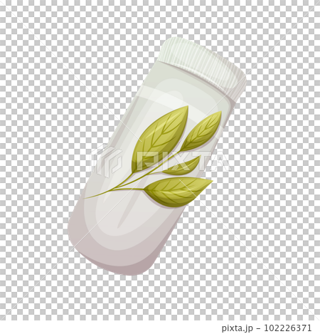 Rolled up bath towel. Top view. Twig with green leaves. The concept of spa, relaxation. Cartoon Rolled up bath towel. Top view. Twig with green leaves. The concept of spa, relaxation. Cartoon 102226371